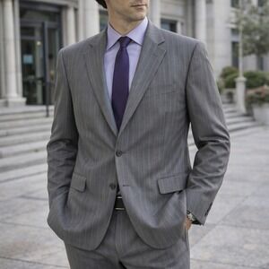 Mens 48R Gray Pinstripe Blazer Two Button Suit Jacket Business Formal Wedding XL